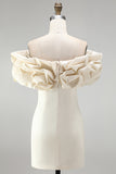 Ivory Stacked Ruffle Off the Shoulder Bodycon Short Homecoming Dress