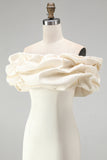 Ivory Stacked Ruffle Off the Shoulder Bodycon Short Homecoming Dress