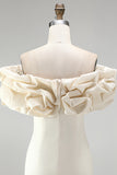 Ivory Stacked Ruffle Off the Shoulder Bodycon Short Homecoming Dress