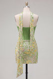 Green Bodycon Sweetheart Corset Sequins Homecoming Dress with Neck Scarf