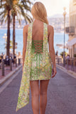 Green Bodycon Sweetheart Corset Sequins Homecoming Dress with Neck Scarf