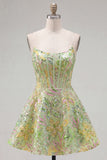 A-Line Green Corset Sequins Short Homecoming Dress