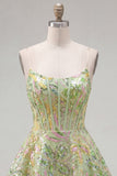 A-Line Green Corset Sequins Short Homecoming Dress