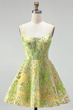A-Line Green Corset Sequins Short Homecoming Dress