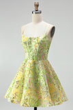 A-Line Green Corset Sequins Short Homecoming Dress