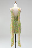 Green Bodycon Sweetheart Corset Sequins Homecoming Dress with Neck Scarf