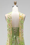 Green Bodycon Sweetheart Corset Sequins Homecoming Dress with Neck Scarf