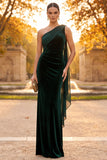 Dark Green Sheath One Shoulder Ruched Maxi Formal Dress with Draping