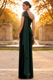Dark Green Sheath One Shoulder Ruched Maxi Formal Dress with Draping