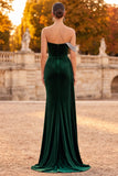 Dark Green Sheath Velvet One Shoulder Ruched Maxi Formal Dress with Rhinestones