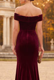 Burgundy Velvet Mermaid Off the Shoulder Maxi Formal Dress