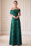 Dark Green A-Line Off the Shoulder Jacquard Asymmetrical Maxi Mother of the Bride Dress