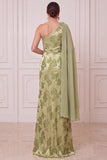 Green Sheath One Shoulder Chiffon Cape Draped Printed Maxi Mother of the Bride Dress with 3D Flower