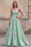 Light Green A-Line Strapless Sequins Floral Long Prom Dress