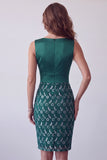 Dark Green Satin V-Neck Lace Bodycon Ruched Midi Cocktail Dress