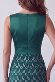 Dark Green Satin V-Neck Lace Bodycon Ruched Midi Cocktail Dress