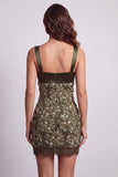 Olive Square Neck Satin Appliques Sequins Lace Bodycon Short Cocktail Dress