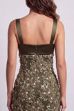 Olive Square Neck Satin Appliques Sequins Lace Bodycon Short Cocktail Dress