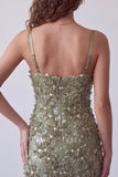 Olive Sequins Floral Appliques Spaghetti Straps Bodycon Short Cocktail Dress