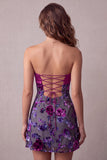 Fuchsia A-Line Satin Strapless Floral Short Cocktail Dress