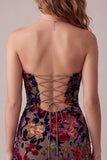 Burgundy Bodycon Velvet Strapless Printed Short Cocktail Dress