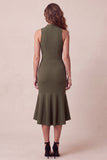 Olive Mermaid High Neck High Low Tulle Midi Formal Dress