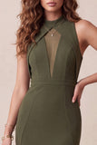 Olive Mermaid High Neck High Low Tulle Midi Formal Dress