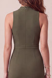 Olive Mermaid High Neck High Low Tulle Midi Formal Dress