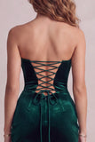 Dark Green Bodycon One Shoulder Velvet Ruched Short Cocktail Dress