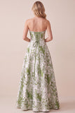 Sage Green Corset A-Line Strapless Printed Maxi Formal Dress