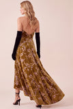 Mustard Gold A-Line Strapless V-Neck Velvet High-Low Formal Dress