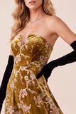 Mustard Gold A-Line Strapless V-Neck Velvet High-Low Formal Dress
