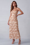 Khaki Sheath Strapless Sequins Appliques Maxi Formal Dress