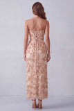Khaki Sheath Strapless Sequins Appliques Maxi Formal Dress