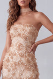 Khaki Sheath Strapless Sequins Appliques Maxi Formal Dress