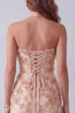 Khaki Sheath Strapless Sequins Appliques Maxi Formal Dress