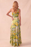 Yellow Printed Sheath One Shoulder High-Low Formal Dress with Ruffles
