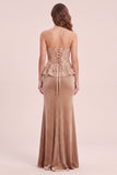 Khaki Mermaid Strapless Velvet Sequins Long Formal Dress with Appliques
