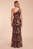 Black Sheath One Shoulder Sequins Embroidery Long Formal Dress with Slit