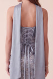 Grey Blue Bodycon Strapless Sequins Satin Maxi Formal Dress with Appliques