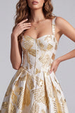 Champagne Corset A-Line Jacquard Thick Straps Maxi Formal Dress