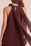 Chocolates A-Line Halter Chiffon Pleated Maxi Formal Dress with 3D Flower