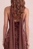 Chocolates A-Line Velvet Halter Floral V-Neck Maxi Formal Dress with Chiffon Sash