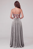 Grey A-Line Strapless Velvet Sequins Maxi Formal Dress with Lace Up Back