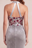 Grey Mermaid Halter Neck Velvet Sequins Long Formal Dress