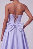 Lavender Corset Mermaid Strapless Satin Pearls Sequins Embroidery Prom Dress with Bow