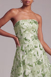 Green A-Line Strapless Sequins Floral Embroidered Prom Dress with Lace Up Back