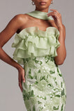 Green Mermaid Strapless Ruffled Long Prom Dress with Sequins