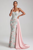 Light Green Mermaid Strapless Sequins Embroidered Long Prom Dress with Draping