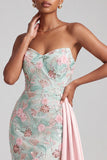 Light Green Mermaid Strapless Sequins Embroidered Long Prom Dress with Draping